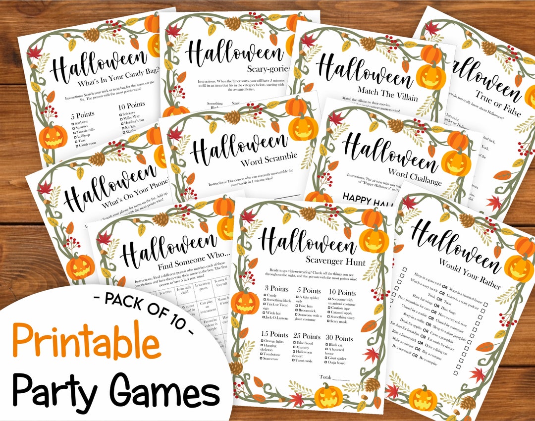 Halloween Games Party Pack Set of 10 Printable Group Games, Last Minute