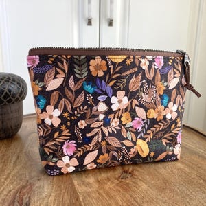 Brown Botanical Floral Makeup Bag