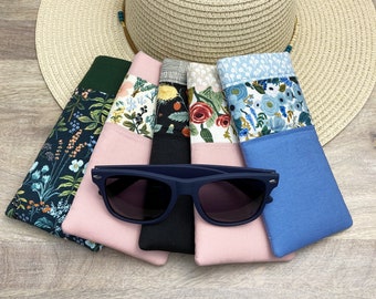 Floral Sunglass Case with Rifle Paper Co Fabric Accents, Scrappy Quilted Glasses Case