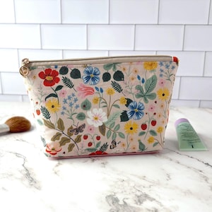 Floral Toiletry Bag, Water Resistant Lining, Reinforced Bottom, Rifle Paper Co, Strawberry Fields