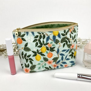 Orange Lemon & Mint Green Rifle Paper Co Makeup Bag with Gold Metal Zipper