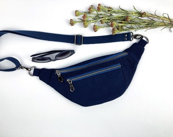 Navy Blue Canvas Sling Bag, Fanny Pack, Bum Bag, Waist Bag