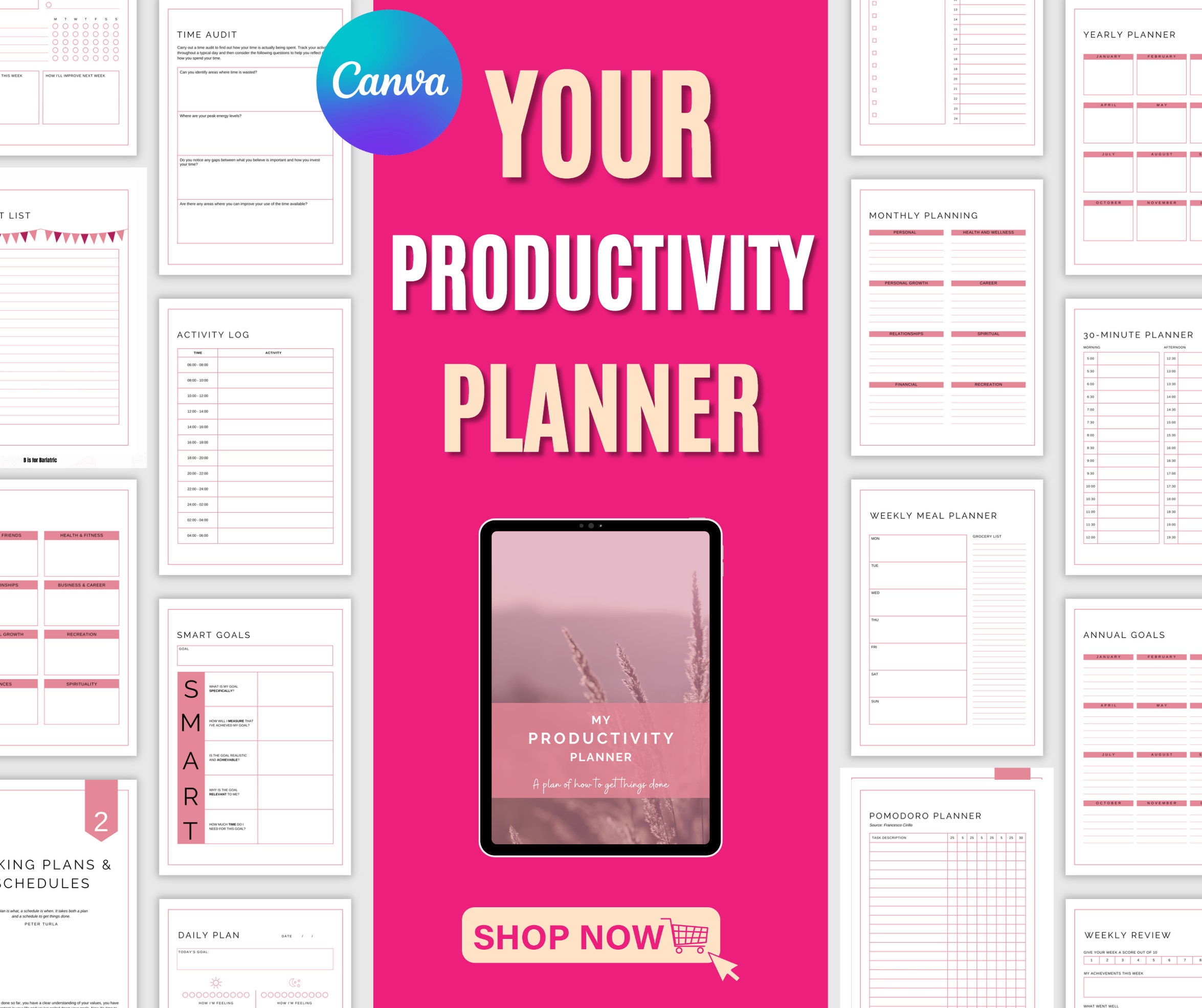 Productivity Packet Productivity Planner Template | Canva Template Pack | Author ...