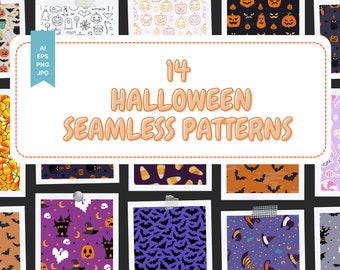 Retro Halloween Seamless Pattern, Spooky Digital Paper (PNG SVG AI)