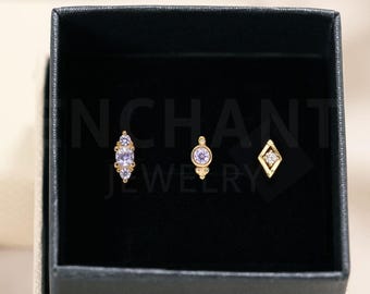 Dainty Sterling Silver Flat Back Earring Set: Helix Cartilage Studs