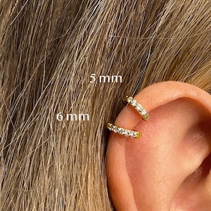 18G Paved Cartilage Hoop Earring • simple upper helix earring • diamond lower lobe hoop earring • ear stack • minimalist earrings