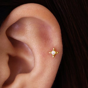 Labret à dos plat Petite étoile 18 g / 16 g à filetage interne • clou tragus • boucle d'oreille conque • tragus • hélice • perçage du cartilage