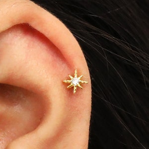 20G Gold Star Labret Cartilage • star tragus stud • conch earring • tragus • helix • cartilage piercing • minimalist • FLAT BACK