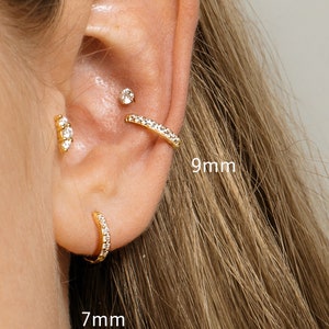 Boucle d'oreille cartilage en or 18 G pavée • boucles d'oreilles tragus • hélice • créole conque • boucles d'oreilles cartilage • petites boucles d'oreilles • petit créole en or