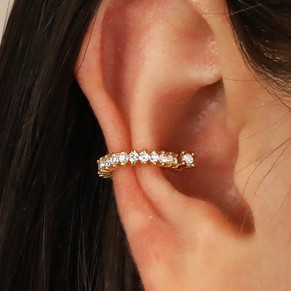 20G/18G/16G Gold Conch Straight Barbell Paved Cartilage Gold Hoop Earrings • 925 sterling silver • tragus helix hoops • gold cartilage hoop