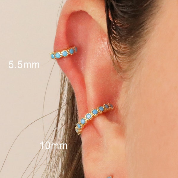 18G Tiny Turquoise Bezel Cartilage Hoop Earring • gold tragus earrings • helix hoop • cartilage earrings • small hoop earrings • tiny hoop