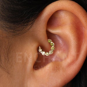 20G/18G/16G Peridot Daith Clicker Gold Hoop Earrings • cartilage hoop • seamless hoops •septum hoop • helix hoops • gold cartilage hoop