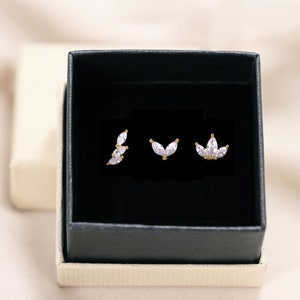 Ensemble de boucles d'oreilles à dos plat avec breloque marquise Dainty • lot de 3 • boucles d'oreilles en cartilage • clou en hélice • cadeau pour elle