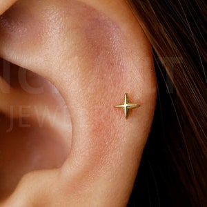 Labret à dos plat Petite étoile 18 g / 16 g à filetage interne • clou tragus • boucle d'oreille conque • tragus • hélice • perçage du cartilage
