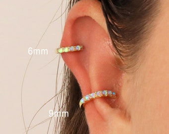 18G Blue Opal Conch Cartilage Hoop Earring • tragus earrings • helix • conch hoop • cartilage earrings • small hoop earrings • gold hoops