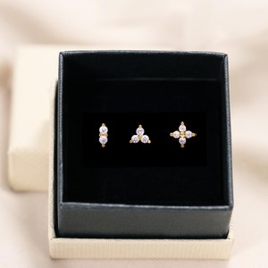 Dainty Diamond Flat Back Earring Set • set of 3 • cartilage earrings • helix stud • gift for her