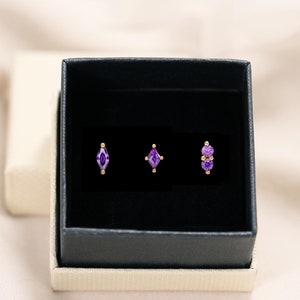 Amethyst Charm Flat Back Earring Set • set of 3 • cartilage earrings • helix stud • gift for her