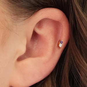 18G/16G Amethyst Mismatched Twin Labret Cartilage Tragus Stud • conch earring • tragus • helix • cartilage piercing • minimalist • FLAT BACK