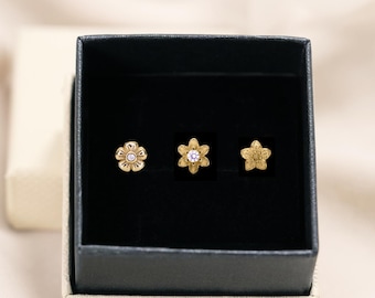 Dainty Floral Earring Set: Sterling Silver Cartilage Helix Studs