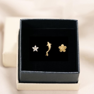 Ensemble de boucles d'oreilles à dos plat avec breloques délicates • lot de 3 • boucles d'oreilles en cartilage • clou en hélice • cadeau pour elle