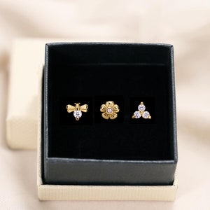 Dainty Charm Flat Back Earring Set • set of 3 • cartilage earrings • helix stud • gift for her