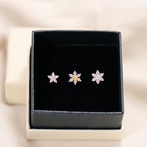 Diamond Flower Flat Back Earring Set • set of 3 • cartilage earrings • helix stud • gift for her