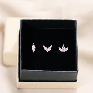 Dainty Diamond Flat Back Earring Set • set of 3 • cartilage earrings • helix stud • gift for her