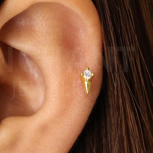 Piercing per cartilagine labret a pugnale in oro 18G/16G • piercing per trago a punta • orecchino a conchiglia • trago • elica • piercing per cartilagine • minimalista • FONDO PIATTO