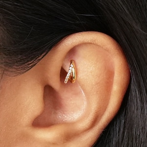 20G/18G/16G Seamless Double Gold Rook Clicker Cartilage Gold Hoop Earrings • septum hoop • tragus hoops • gold conch cartilage hoop • nose