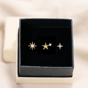 Ensemble de boucles d'oreilles à dos plat Dainty Star • lot de 3 • boucles d'oreilles en cartilage • clou d'oreille en hélice • cadeau pour elle