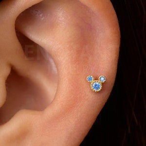 18G/16G Aquamarine Dainty Mouse Internally Threaded Flatback Labret • tragus stud • conch earring • tragus • helix • cartilage piercing