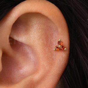 18G/16G Tiny Garnet Lotus Flower Internally Threaded Flatback Labret • tragus stud • conch earring • helix • cartilage piercing