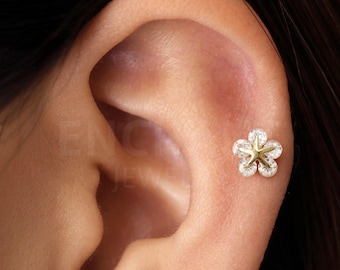 Cherry Blossom Labret: 16G/18G Flower Cartilage Earring, Sterling Silver Conch Tragus Piercing