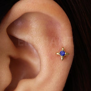 18G/16G Sapphire Tiny Star Internally Threaded Flatback Labret • tragus stud • conch earring • tragus • helix • cartilage piercing