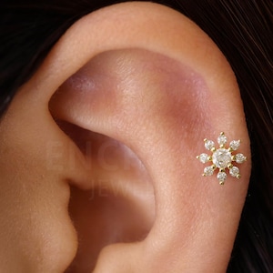 10 COULEURS | Labret à dos plat avec filetage interne, fleur • 18 g/16 g • tragus • boucle d'oreille conque • piercing cartilage hélicoïdal • clou fleur