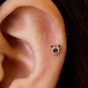 18G/16G Sapphire Dainty Mouse Internally Threaded Flatback Labret • tragus stud • conch earring • tragus • helix • cartilage piercing