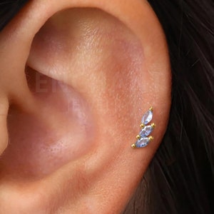 18G/16G Blue Zircon Leaf Climber Internally Threaded Labret • Flat Back Earring • Tragus Stud • Helix Stud • Cartilage Stud