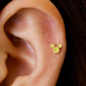 18G/16G Apple Green Dainty Mouse Internally Threaded Flatback Labret • tragus stud • conch earring • tragus • helix • cartilage piercing