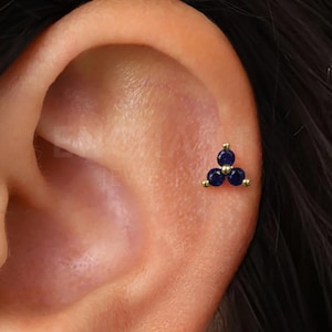 18G/16G Tiny Sapphire Lotus Flower Internally Threaded Flatback Labret • tragus stud • conch earring • helix • cartilage piercing