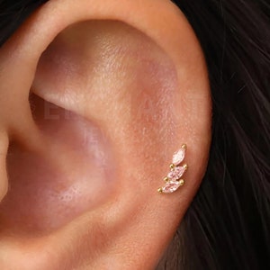 Labret à filetage intérieur en tourmaline rose 18 g/16 g • Boucle d'oreille à dos plat • Clou tragus • Clou hélicoïdal • Clou pour cartilage