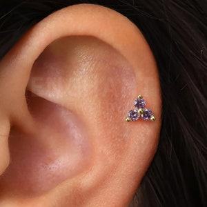18G/16G Tiny Alexandrite Lotus Flower Internally Threaded Flatback Labret • tragus stud • conch earring • helix • cartilage piercing