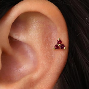 18G/16G Tiny Ruby Lotus Flower Internally Threaded Flatback Labret • tragus stud • conch earring • helix • cartilage piercing