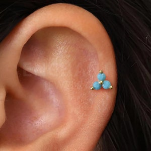18G/16G Tiny Turquoise Lotus Flower Internally Threaded Flatback Labret • tragus stud • conch earring • tragus • helix • cartilage piercing