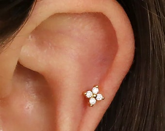 18G/16G Dainty Flower Labret Cartilage Studs • tragus stud • conch earring • helix • cartilage piercing • minimalist • FLAT BACK