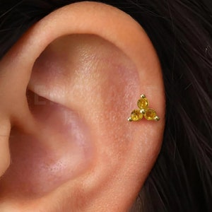 18G/16G Tiny Yellow Topaz Lotus Flower Internally Threaded Flatback Labret • tragus stud • conch earring • helix • cartilage piercing