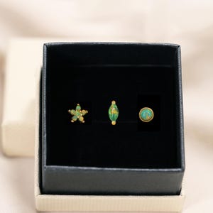 Groene opaal sterlingzilveren oorbellenset: kraakbeen-helixknoppen (set van 3)