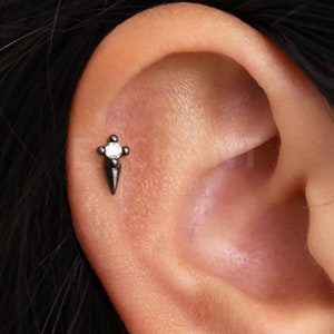 Dague noire 18G/16G, labret à filetage interne • Boucle d'oreille à dos plat • Clou tragus • Clou hélicoïdal • Clou pour cartilage