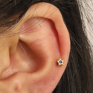 18G/16G Sapphire Star Dainty Labret Cartilage Studs • tragus stud • conch earring • helix • cartilage piercing • minimalist • FLAT BACK