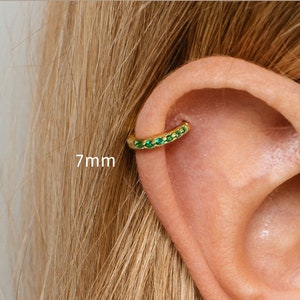 18G Emerald Paved Cartilage Hoop Earring • tragus earrings • helix • conch hoop • cartilage earrings • small hoop earrings • tiny gold hoop