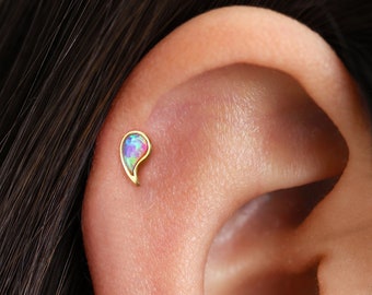 Purple Opal Teardrop Labret: 18G/16G Helix Tragus Stud